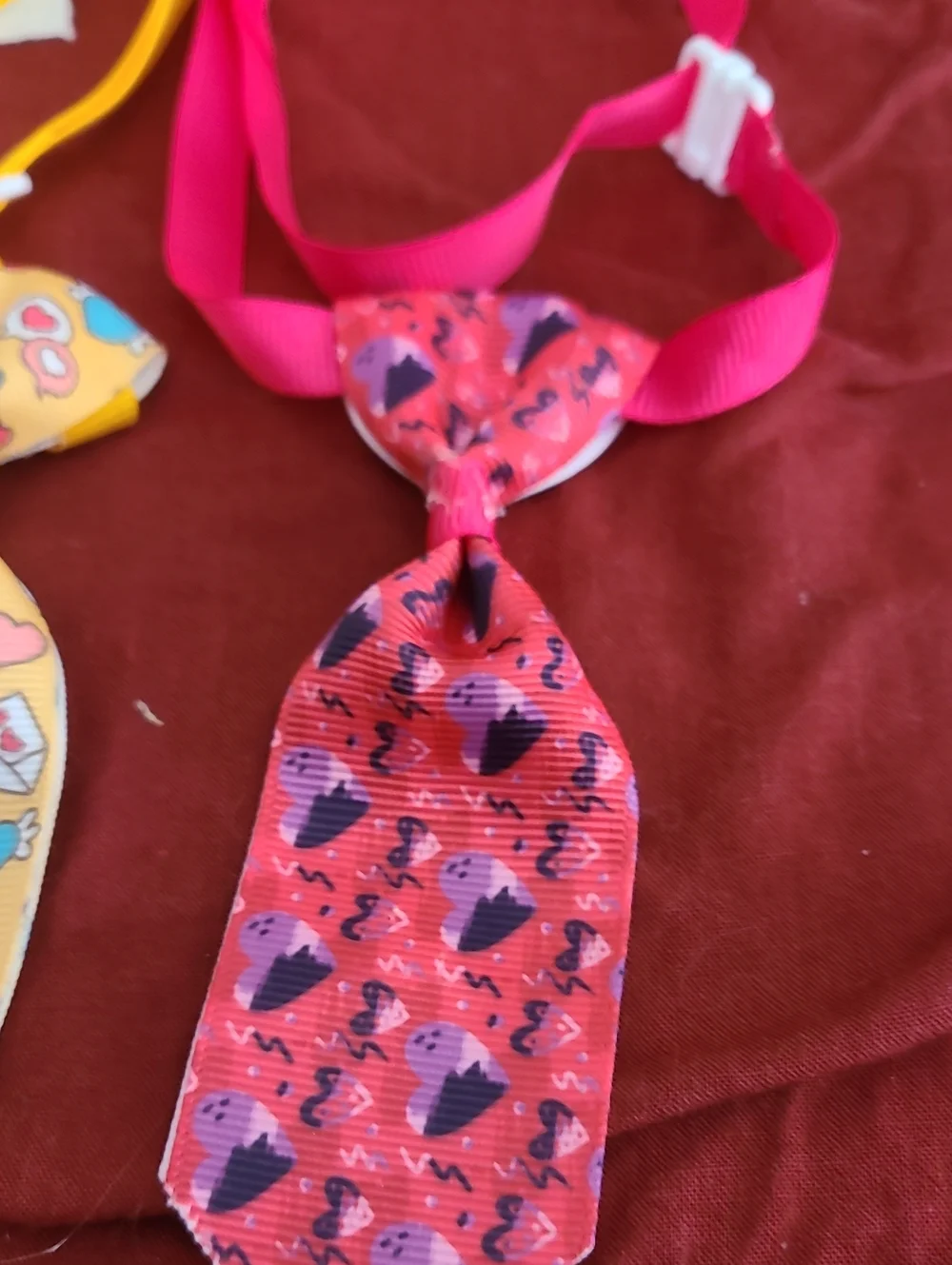 Pet Heart Print Bow & Tie Collar Accessories Set - Pink, Red, Orange